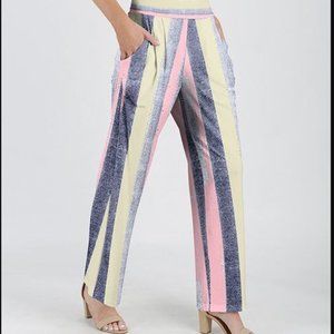 Lily | Pink & Navy Abstract Stripe High-Waist Straight-Leg Pants